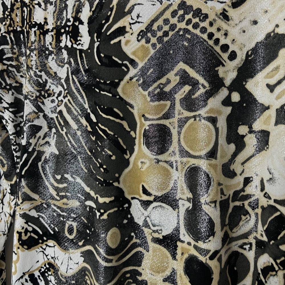 Joseph Ribkoff Top Size 10 Abstract Print‎ Black White Gold Ruched Long Sleeve - Picture 6 of 7